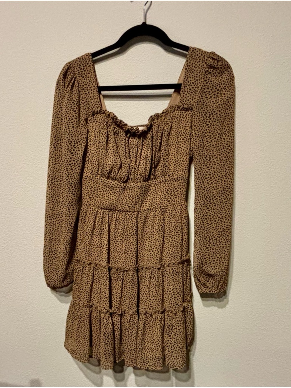 Altar'd State Cheetah Print Mini Dress Sweetheart Smocked Tiered Ruffle Size S